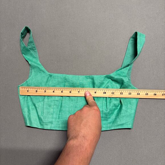 SALONI Square Seams Choli Top Washed‎ Green Linen Crop in Green Size US 0/ UK 4 - Picture 12 of 15